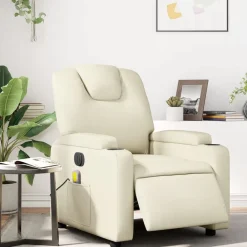 vidaXL Sillón de masaje reclinable eléctrico cuero sintético Crema Online