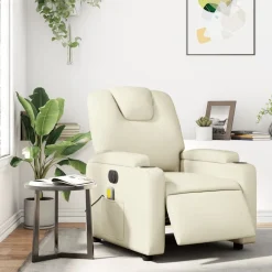 vidaXL Sillón de masaje reclinable eléctrico cuero sintético Crema Online
