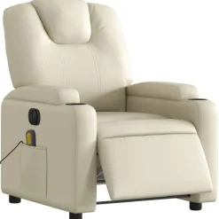 vidaXL Sillón de masaje reclinable eléctrico cuero sintético Crema Online