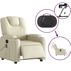 vidaXL Sillón de masaje reclinable eléctrico cuero sintético Crema Online