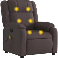vidaXL Sillón de masaje reclinable de tela marrón oscuro Marr&oacute;n oscuro New