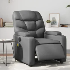 vidaXL Sillón de masaje reclinable eléctrico cuero sintético Gris