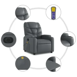 vidaXL Sillón de masaje reclinable eléctrico cuero sintético Gris