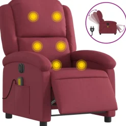 vidaXL Sillas-Sillón de masaje reclinable eléctrico tela rojo tinto