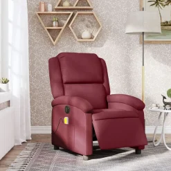 vidaXL Sillas-Sillón de masaje reclinable eléctrico tela rojo tinto