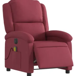 vidaXL Sillas-Sillón de masaje reclinable eléctrico tela rojo tinto