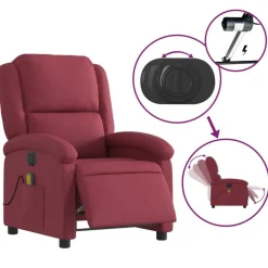 vidaXL Sillas-Sillón de masaje reclinable eléctrico tela rojo tinto