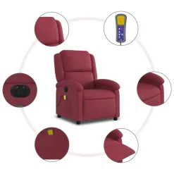 vidaXL Sillas-Sillón de masaje reclinable eléctrico tela rojo tinto
