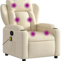 vidaXL Sillón de masaje reclinable de tela Crema Clearance