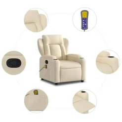 vidaXL Sillón de masaje reclinable de tela Crema Clearance