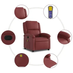 vidaXL Sillón de masaje reclinable cuero sintético rojo tinto Rojo vino tinto New