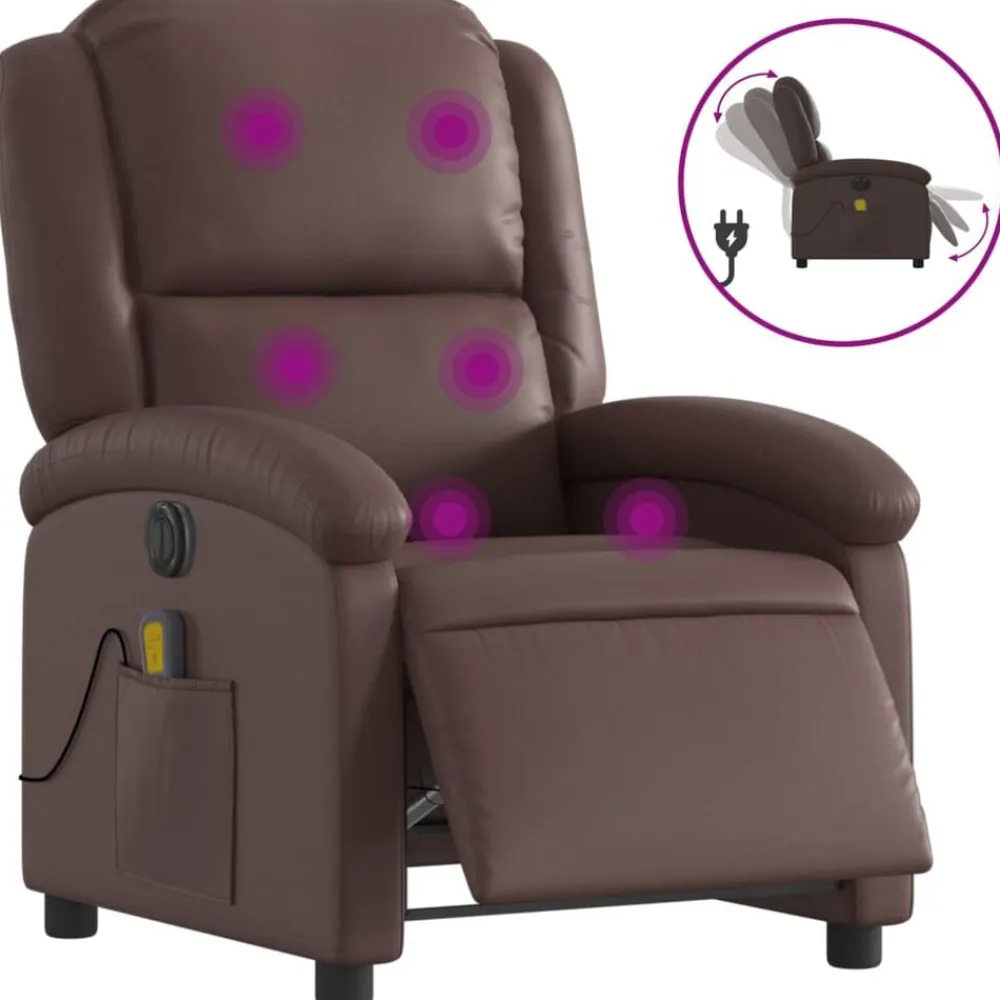 vidaXL Sillón de masaje reclinable eléctrico cuero sintético marrón Marrón Outlet