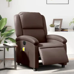 vidaXL Sillón de masaje reclinable eléctrico cuero sintético marrón Marr&oacute;n Outlet