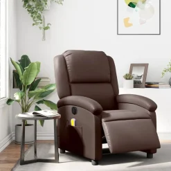 vidaXL Sillón de masaje reclinable eléctrico cuero sintético marrón Marrón Outlet