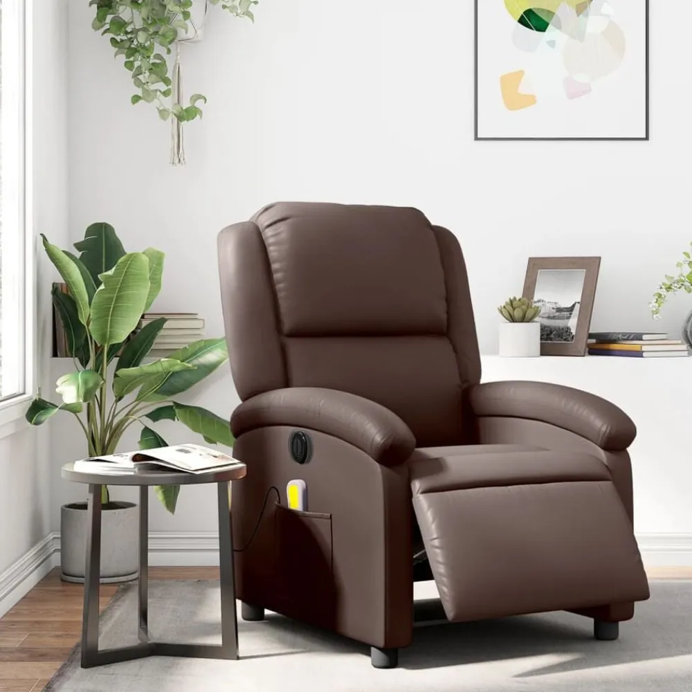 vidaXL Sillón de masaje reclinable eléctrico cuero sintético marrón Marrón Outlet