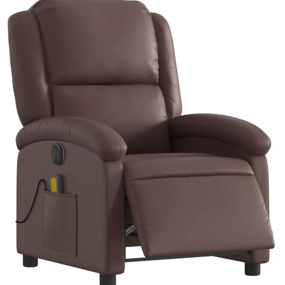 vidaXL Sillón de masaje reclinable eléctrico cuero sintético marrón Marrón Outlet