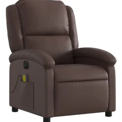 vidaXL Sillón de masaje reclinable eléctrico cuero sintético marrón Marrón Outlet