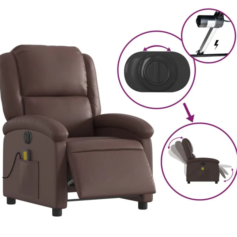 vidaXL Sillón de masaje reclinable eléctrico cuero sintético marrón Marrón Outlet