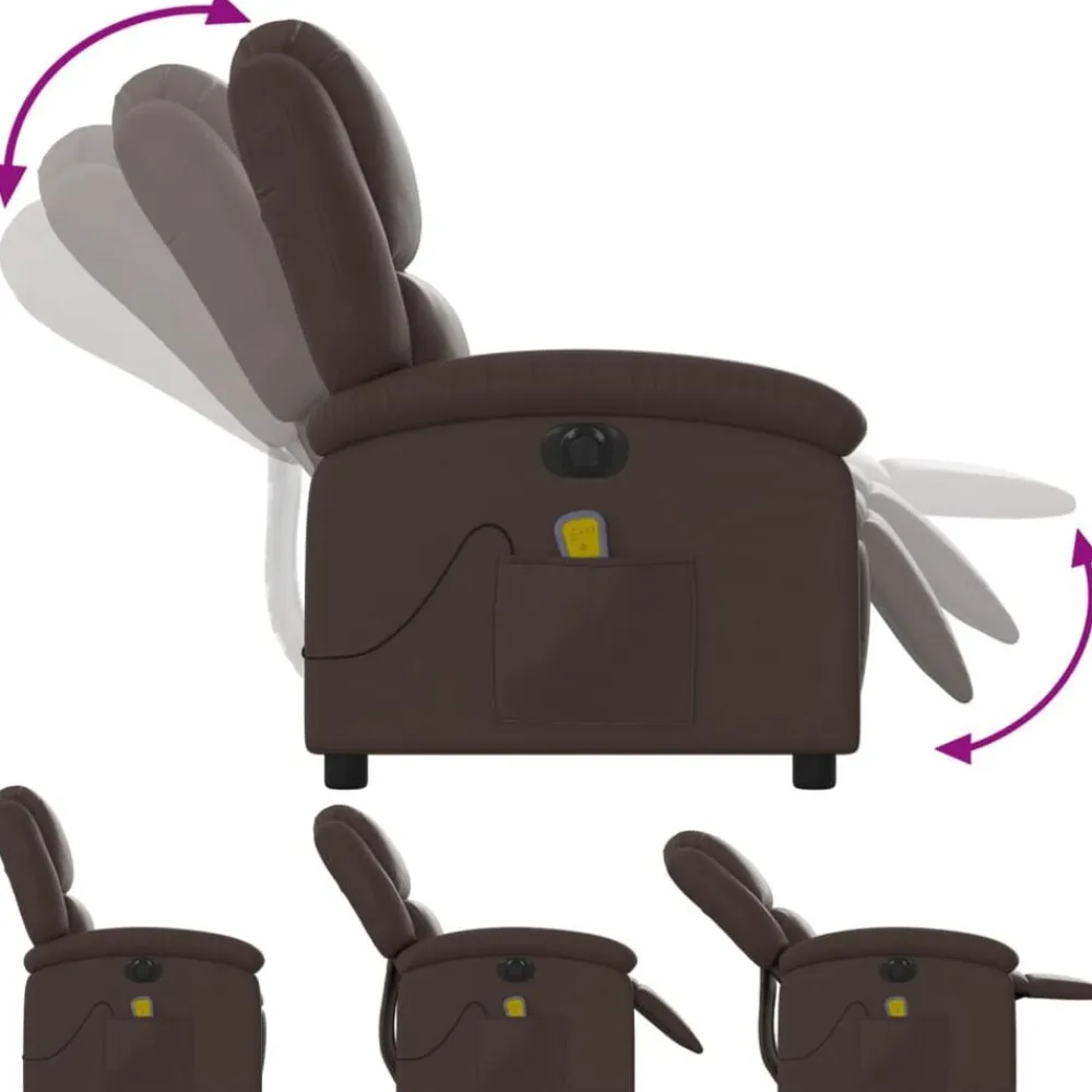 vidaXL Sillón de masaje reclinable eléctrico cuero sintético marrón Marrón Outlet