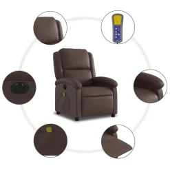 vidaXL Sillón de masaje reclinable eléctrico cuero sintético marrón Marrón Outlet