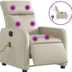 vidaXL Sillón de masaje reclinable eléctrico cuero sintético Crema Online