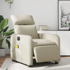 vidaXL Sillón de masaje reclinable eléctrico cuero sintético Crema Online
