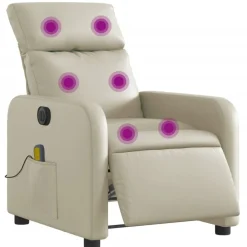 vidaXL Sillón de masaje reclinable eléctrico cuero sintético Crema Online