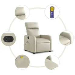 vidaXL Sillón de masaje reclinable eléctrico cuero sintético Crema Online