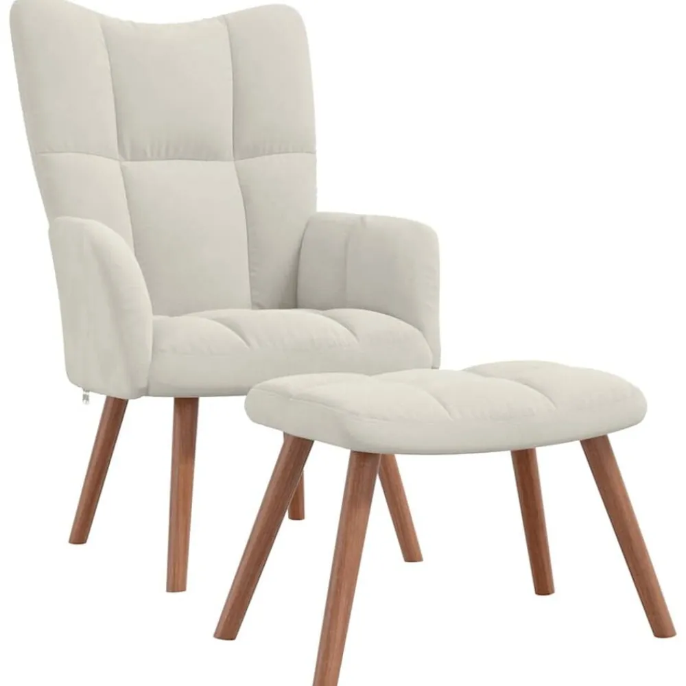 vidaXL Sillas-Sillón de relax con taburete terciopelo crema