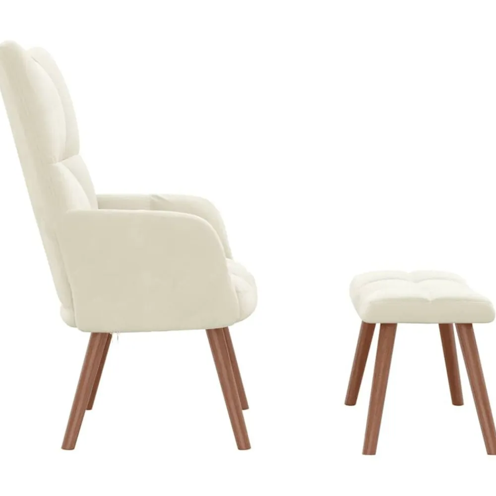 vidaXL Sillas-Sillón de relax con taburete terciopelo crema