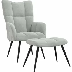 vidaXL Sillón de relax con taburete de terciopelo Gris claro Discount