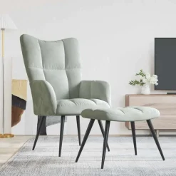 vidaXL Sillón de relax con taburete de terciopelo Gris claro Discount
