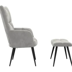 vidaXL Sillón de relax con taburete de terciopelo Gris claro Discount