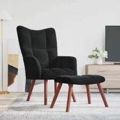 vidaXL Sillón de relax con taburete terciopelo Negro Hot
