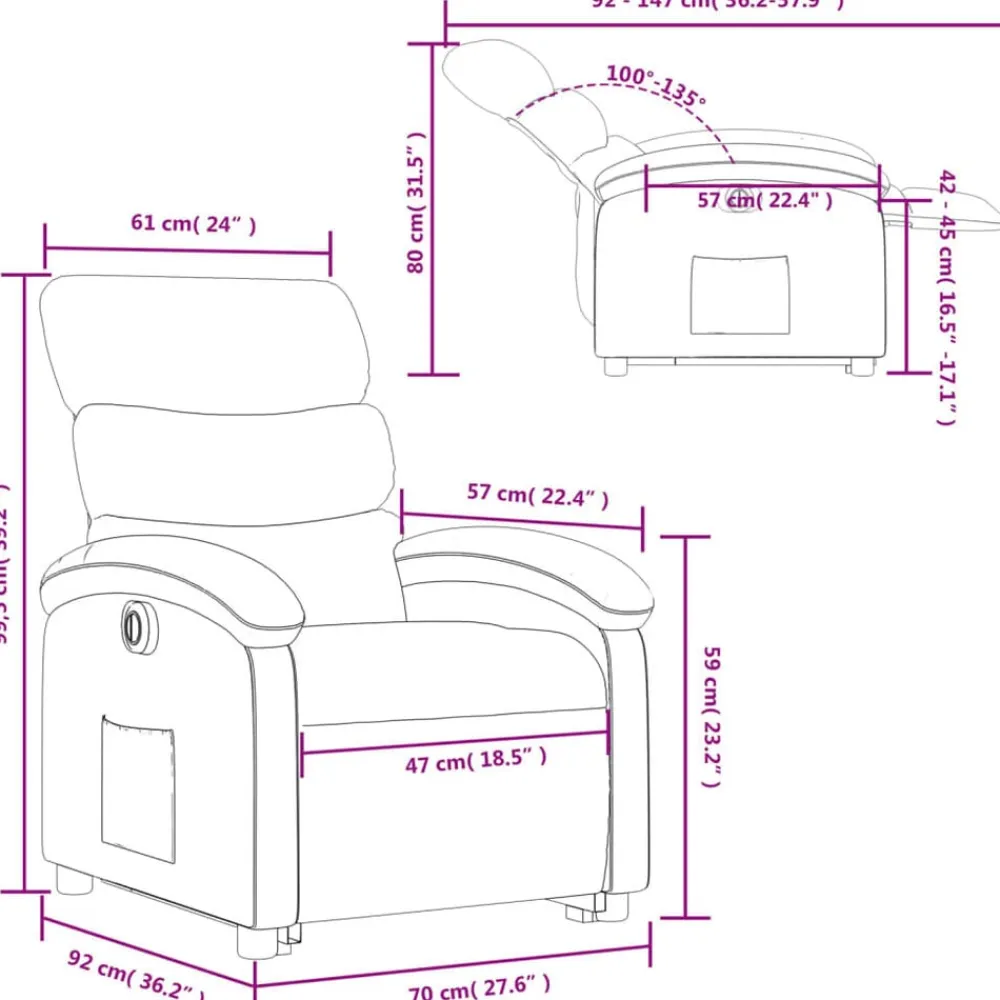 vidaXL Sillas-Sillón eléctrico reclinable elevable de tela color