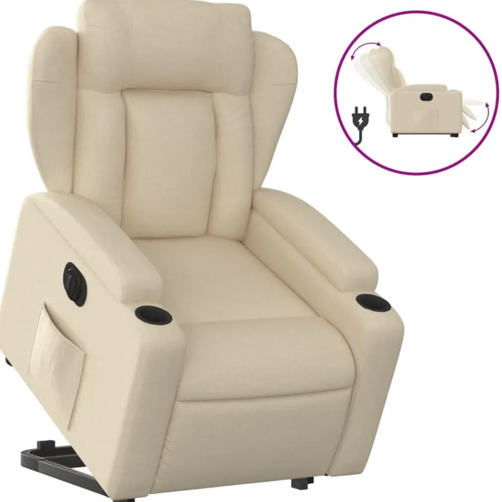 vidaXL Sillón eléctrico reclinable elevable de tela color Crema Clearance