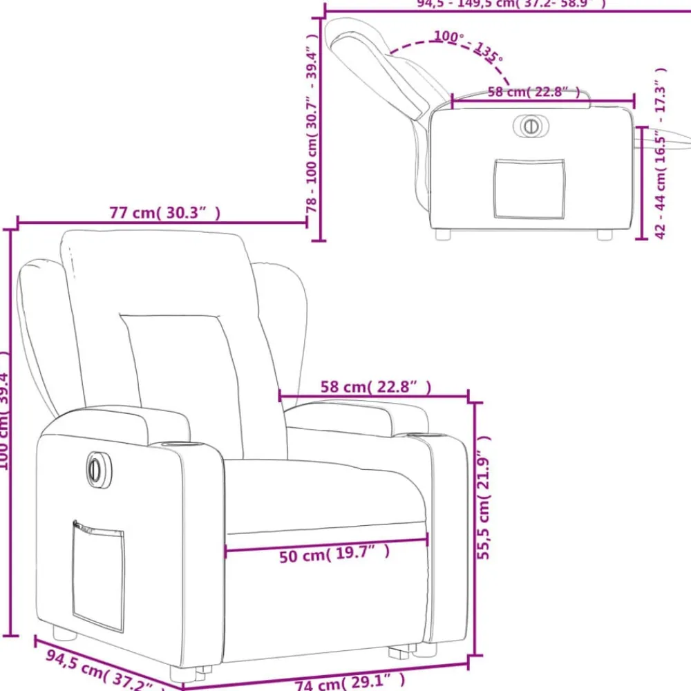 vidaXL Sillón eléctrico reclinable elevable de tela color Crema Clearance