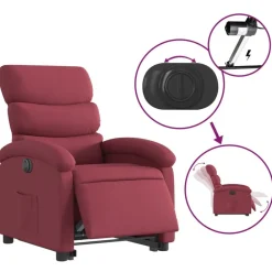 vidaXL Sillón eléctrico reclinable elevable de tela rojo tinto Rojo vino tinto Clearance