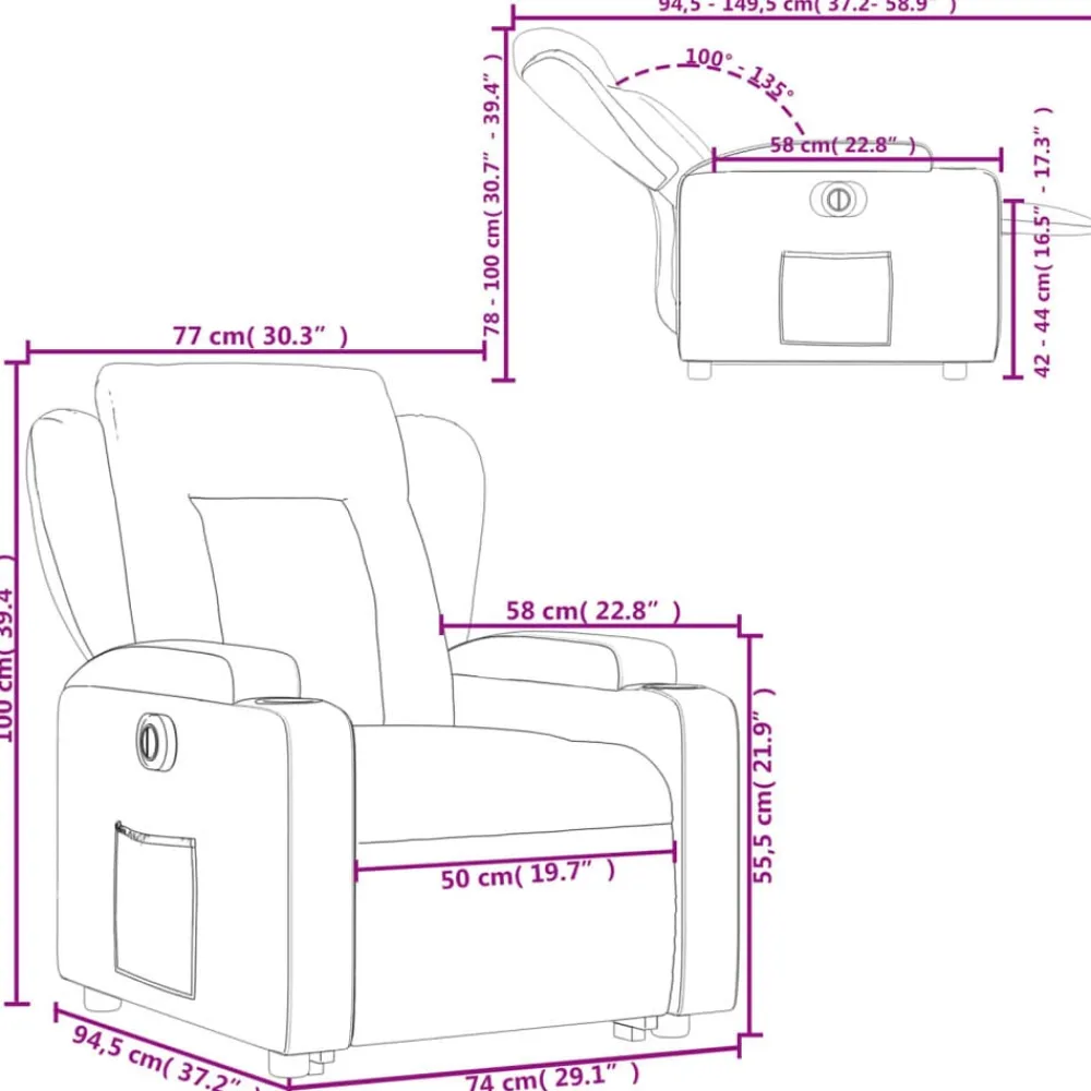 vidaXL Sillón eléctrico reclinable elevable de tela Gris oscuro Outlet
