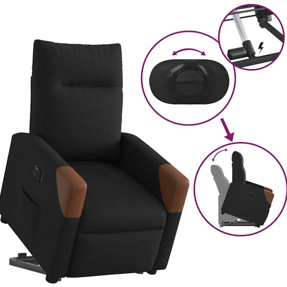 vidaXL Sillón eléctrico reclinable elevable de tela Negro Discount