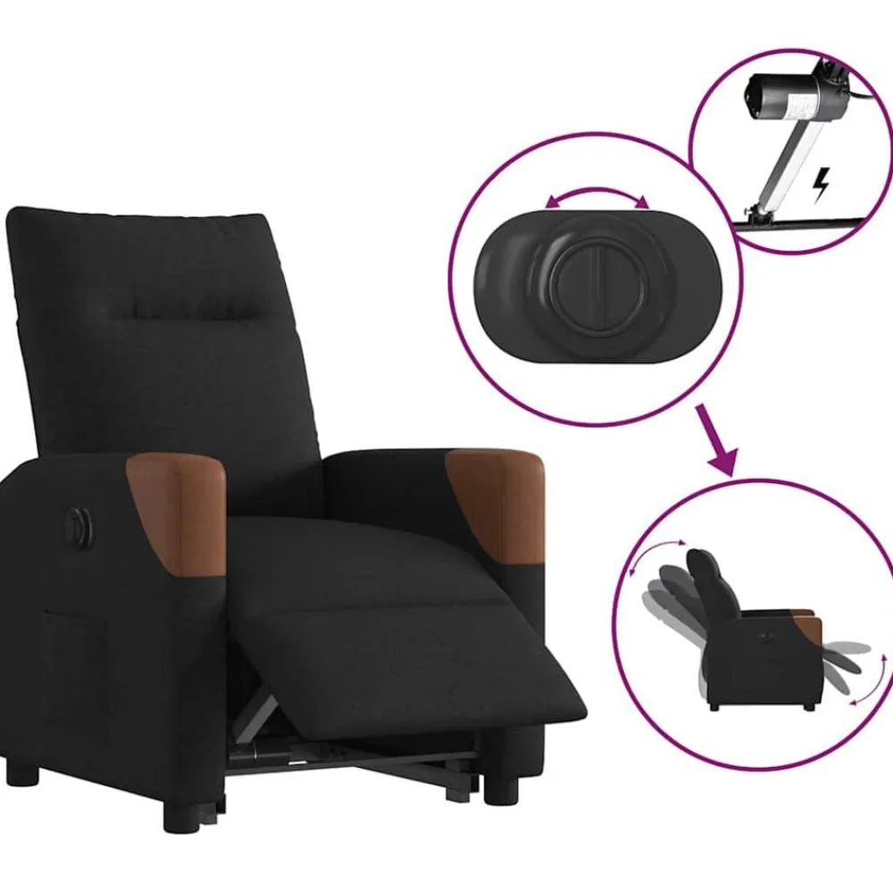 vidaXL Sillón eléctrico reclinable elevable de tela Negro Discount