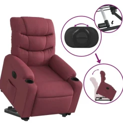 vidaXL Sillón eléctrico reclinable elevable de tela rojo tinto Rojo vino tinto New