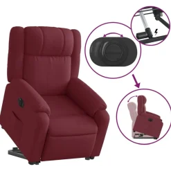 vidaXL Sillas-Sillón eléctrico reclinable elevable de tela rojo tinto