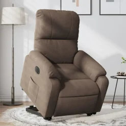 vidaXL Sillón eléctrico reclinable elevable tela microfibra marrón Marr&oacute;n New