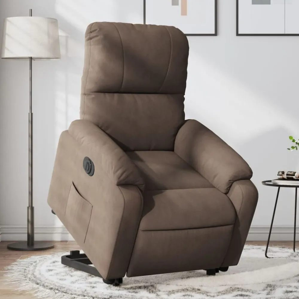 vidaXL Sillón eléctrico reclinable elevable tela microfibra marrón Marrón New