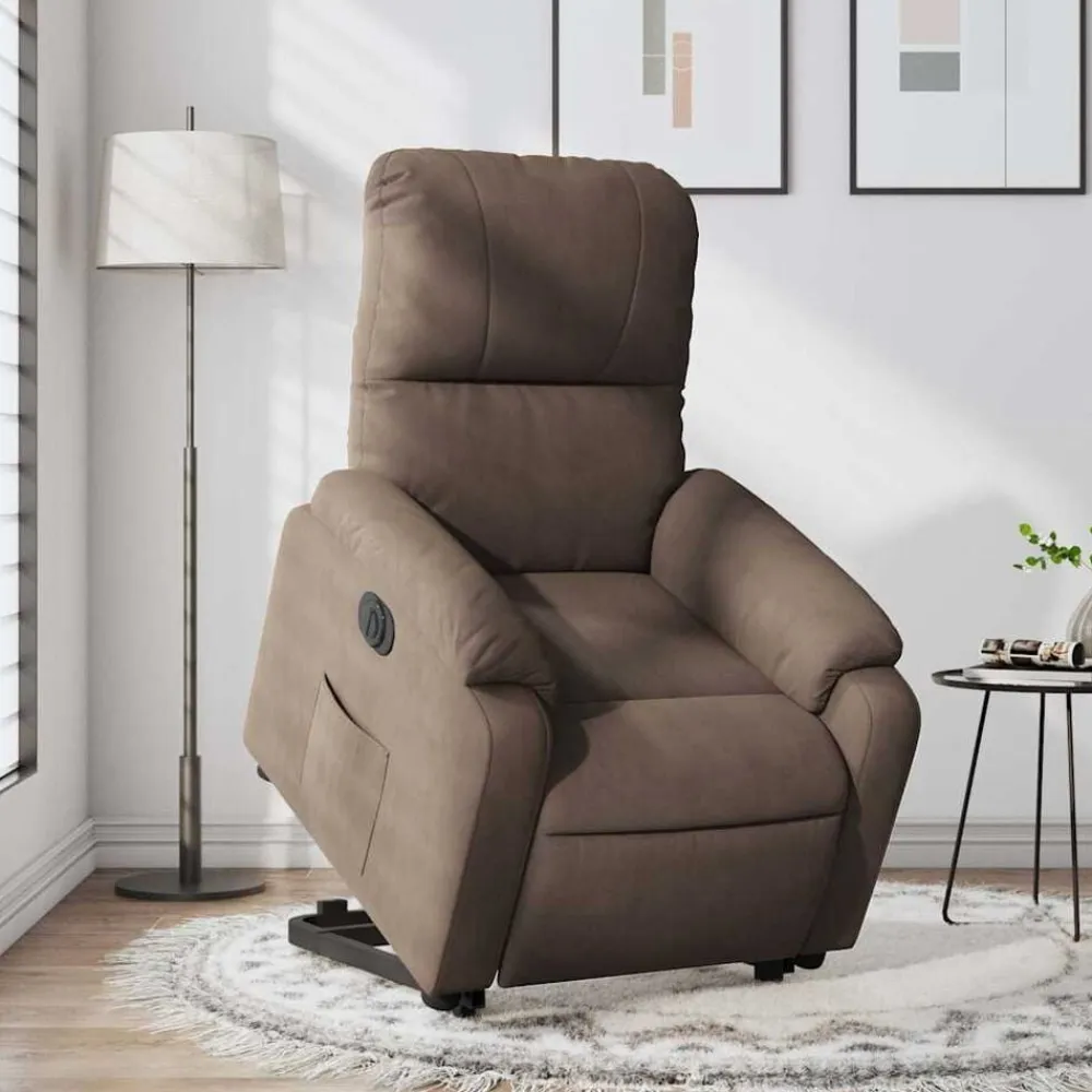 vidaXL Sillón eléctrico reclinable elevable tela microfibra marrón Marrón New