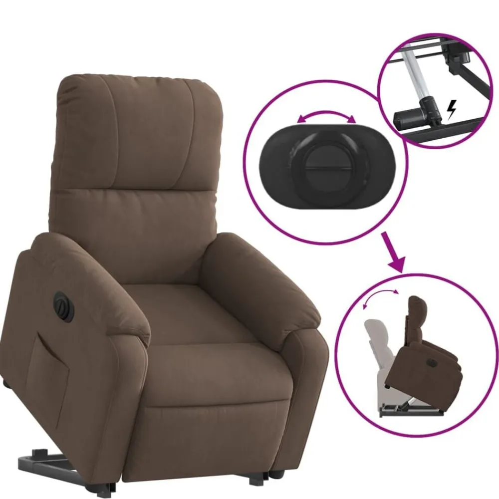 vidaXL Sillón eléctrico reclinable elevable tela microfibra marrón Marrón New