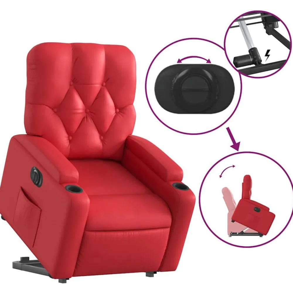 vidaXL Sillón elevable eléctrico cuero artificial Rojo Discount