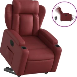 vidaXL Sillas-Sillón elevable eléctrico cuero artificial rojo tinto