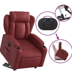 vidaXL Sillas-Sillón elevable eléctrico cuero artificial rojo tinto